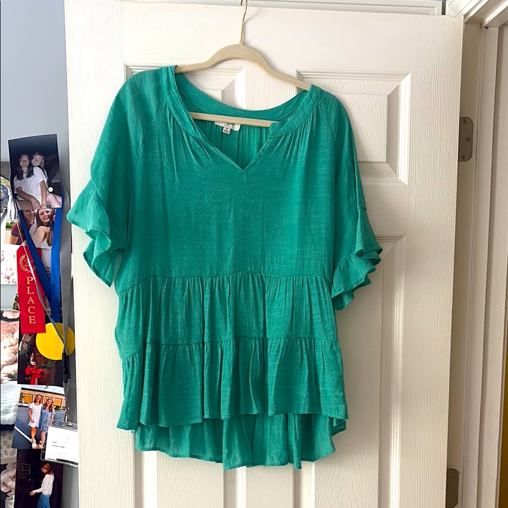 Umgee Teal Ruffled Blouse